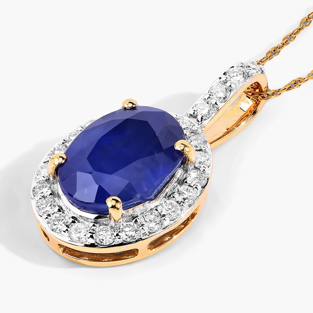 Blue Sapphire Pendant With Diamonds 3.24 Carats 18K Yellow Gold