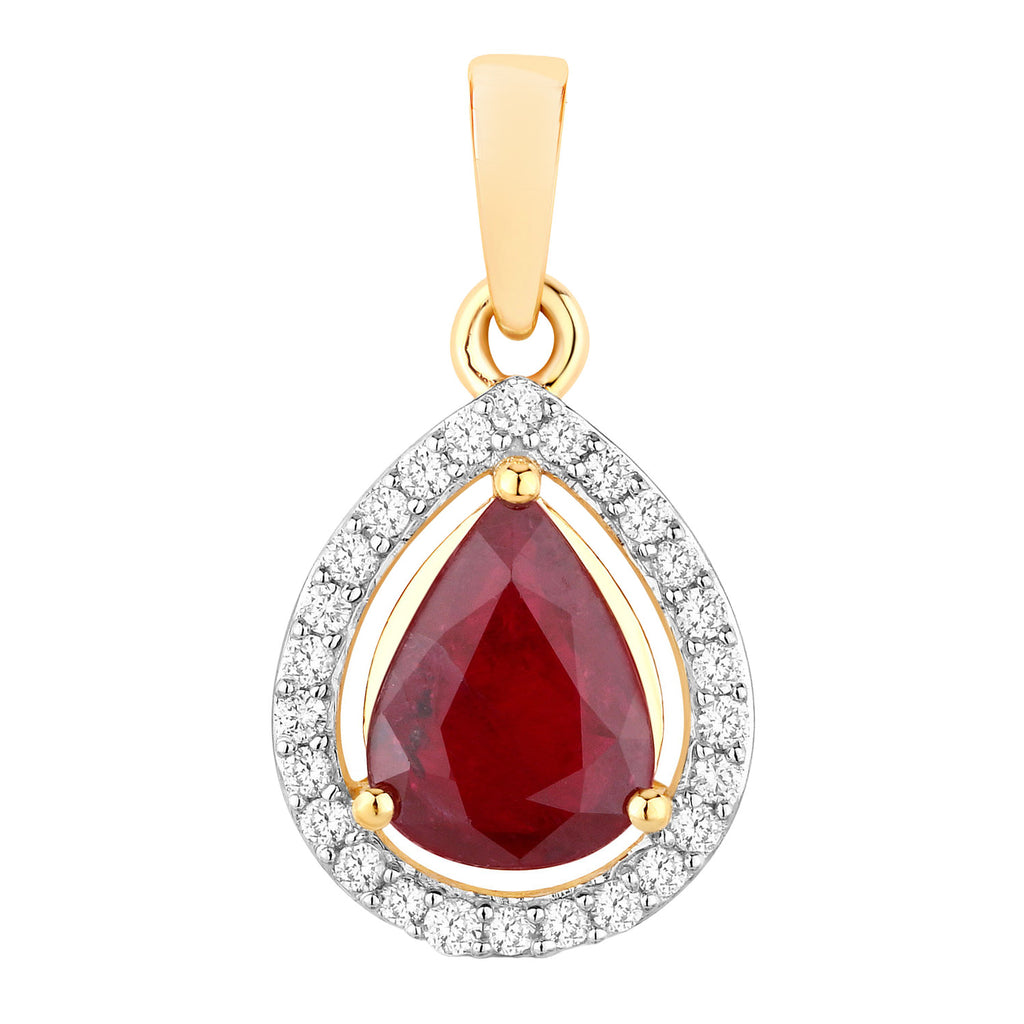 Ruby Pendant With Diamonds 1.58 Carats 14K Yellow Gold
