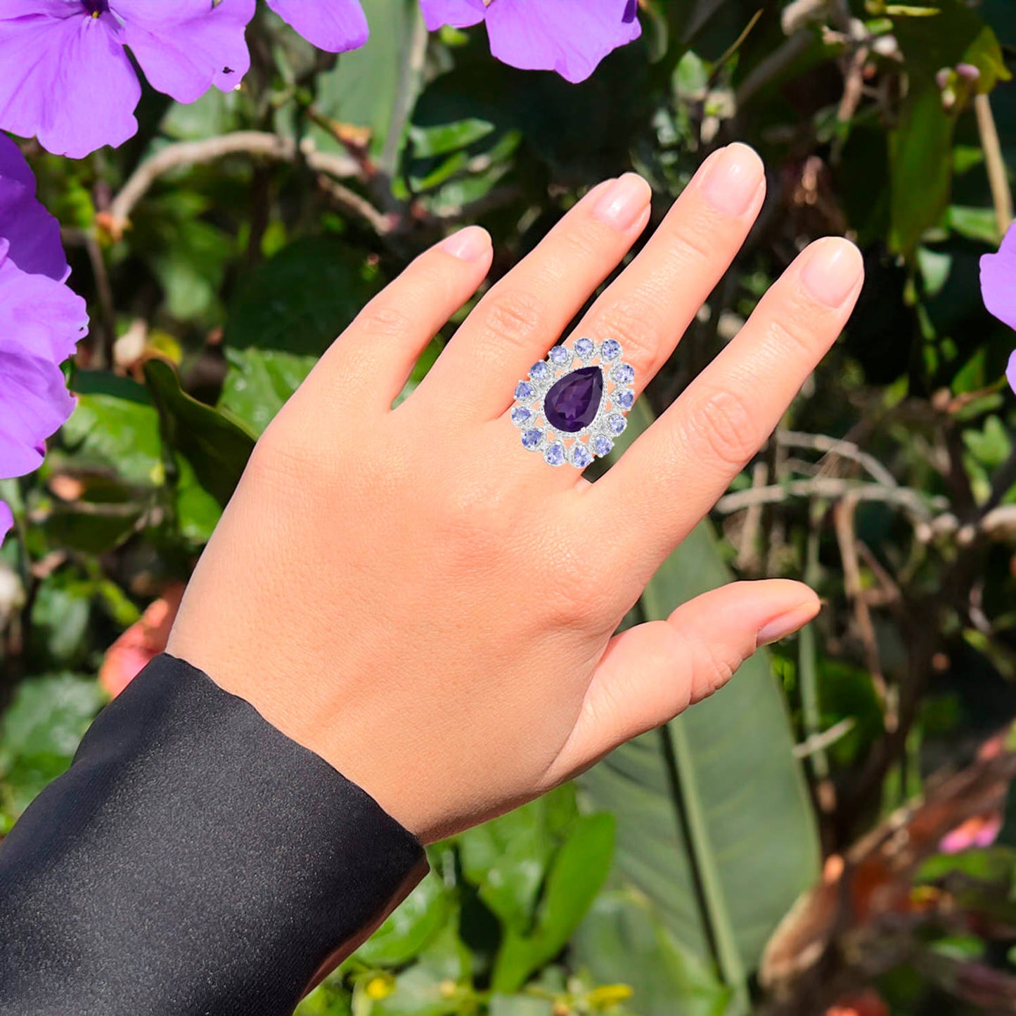 Amethyst Ring Tanzanite Halo 5.8 Carats Sterling Silver