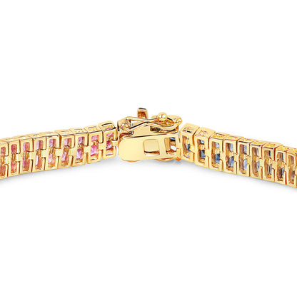 Multicolor Sapphire Bracelet Pink Blue White 9.52 Carats 14K Yellow Gold Plated