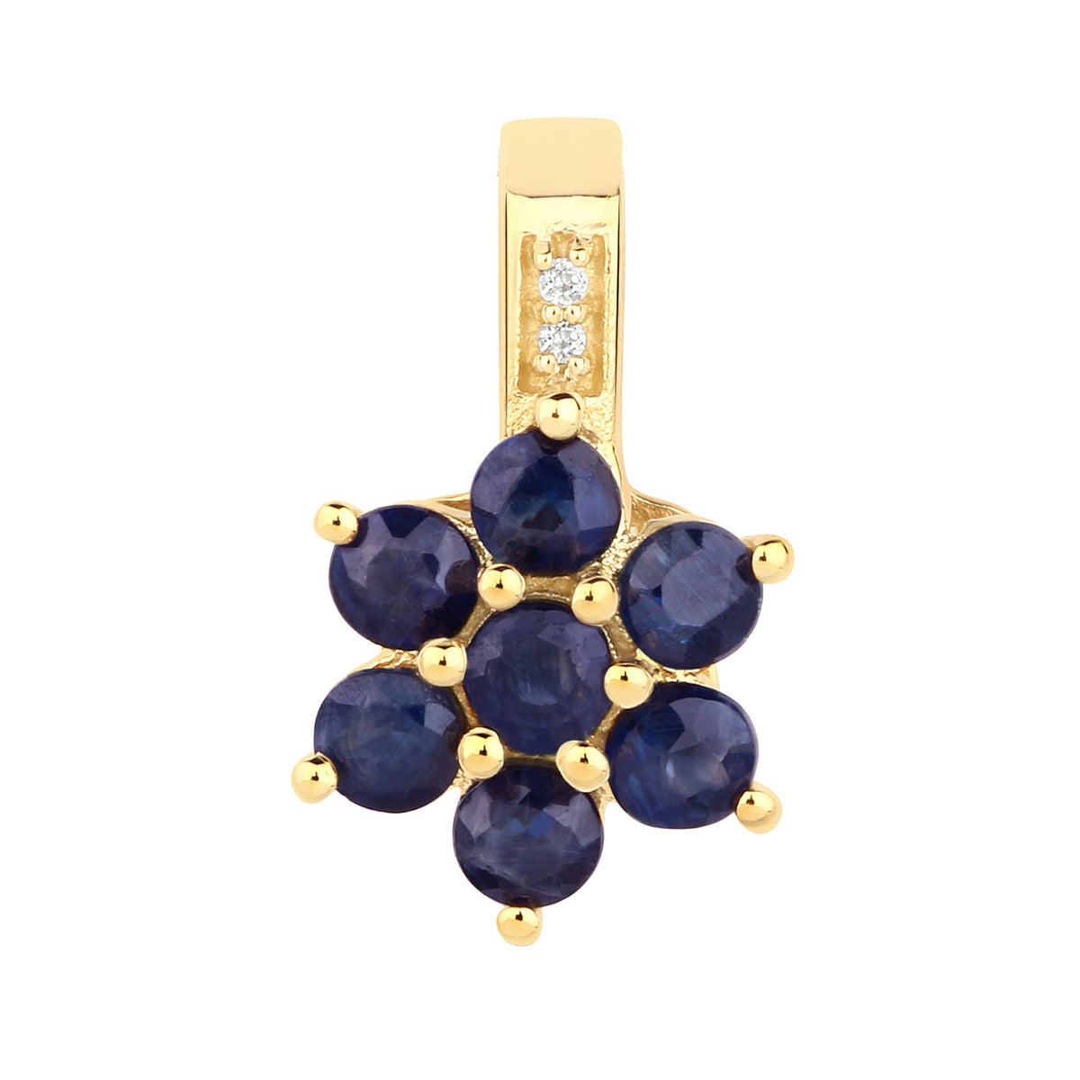 Blue Sapphire Flower Pendant With Diamonds 0.41 Carats 10K Yellow Gold