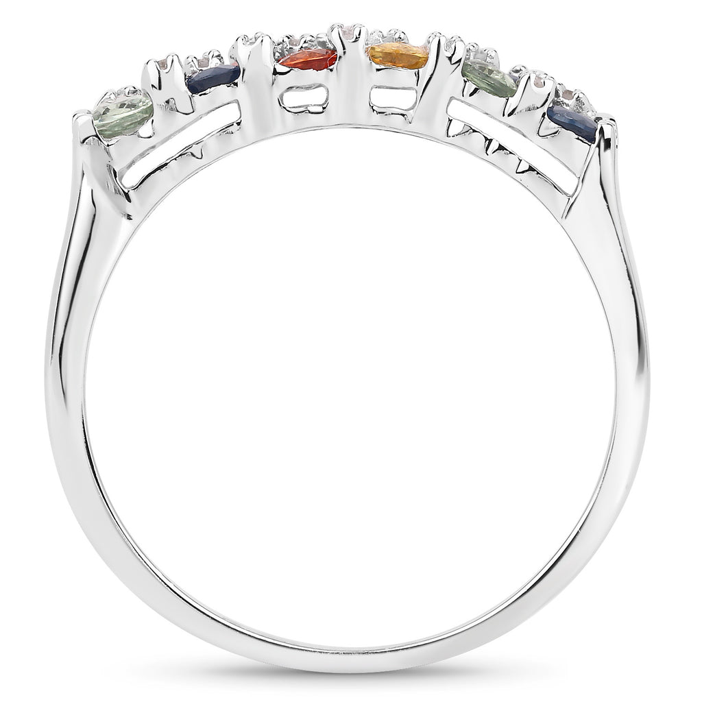 Multicolor Sapphire Ring With Diamonds 3.52 Carats Sterling Silver