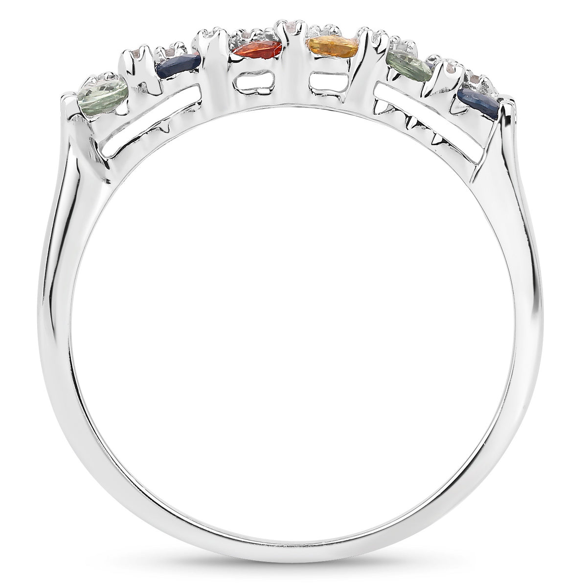 Multicolor Sapphire Ring With Diamonds 3.52 Carats Sterling Silver