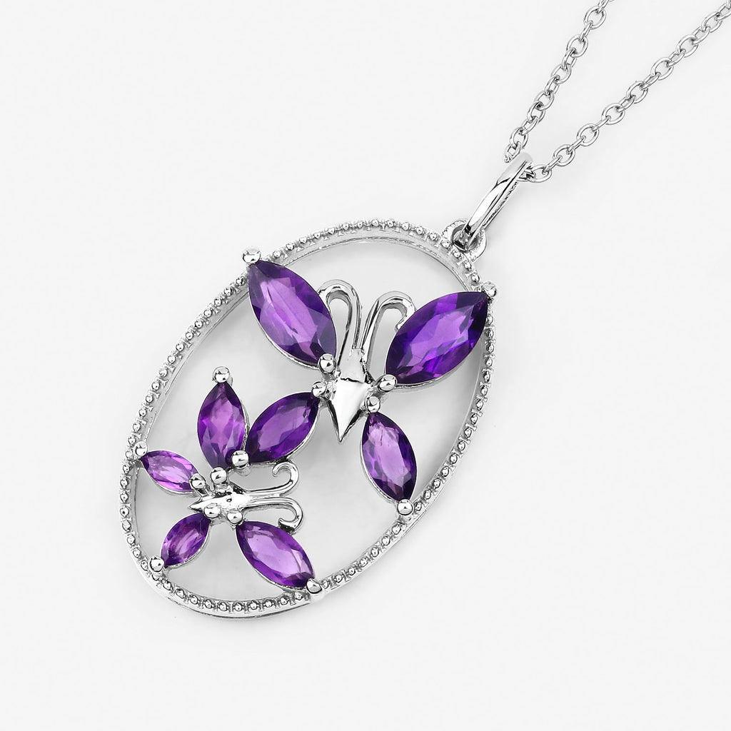 Amethyst Butterfly Pendant 2.06 Carats Sterling Silver