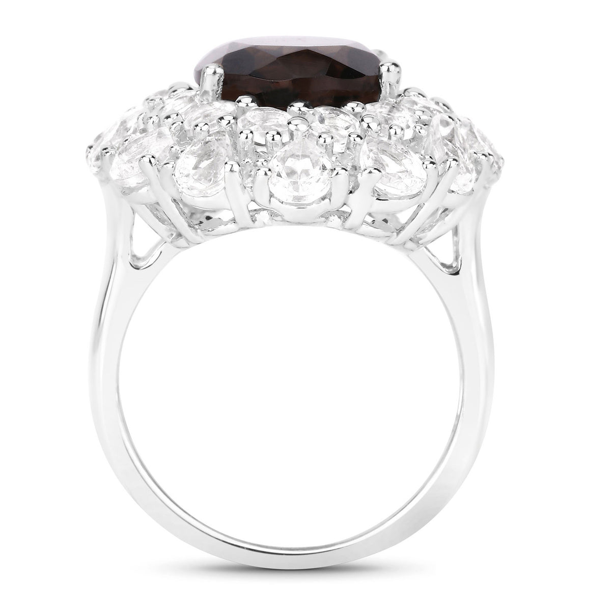 Smoky Quartz Ring With White Topaz 9.22 Carats Sterling Silver