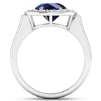 Blue Sapphire Ring With Diamonds 2.7 Carats 14K White Gold