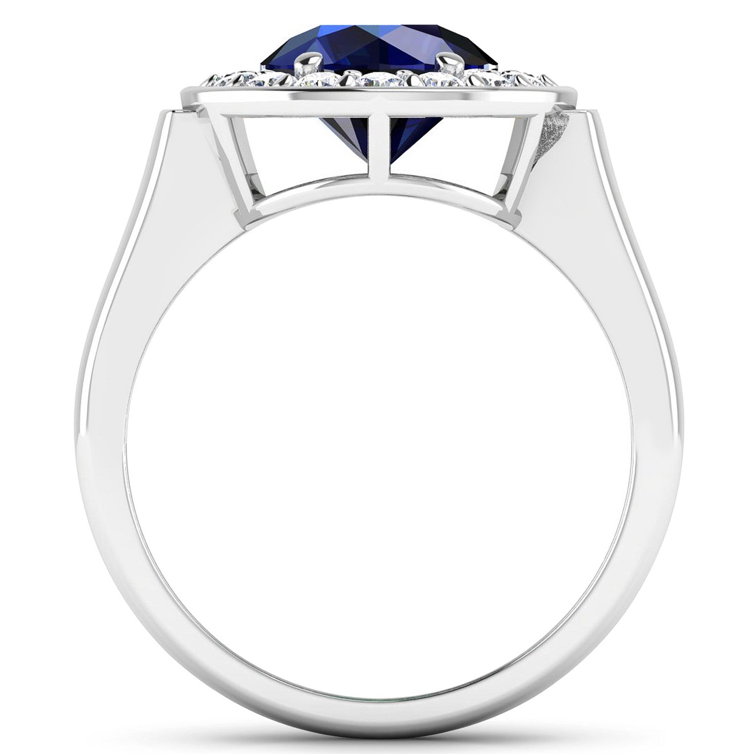 Blue Sapphire Ring With Diamonds 2.7 Carats 14K White Gold
