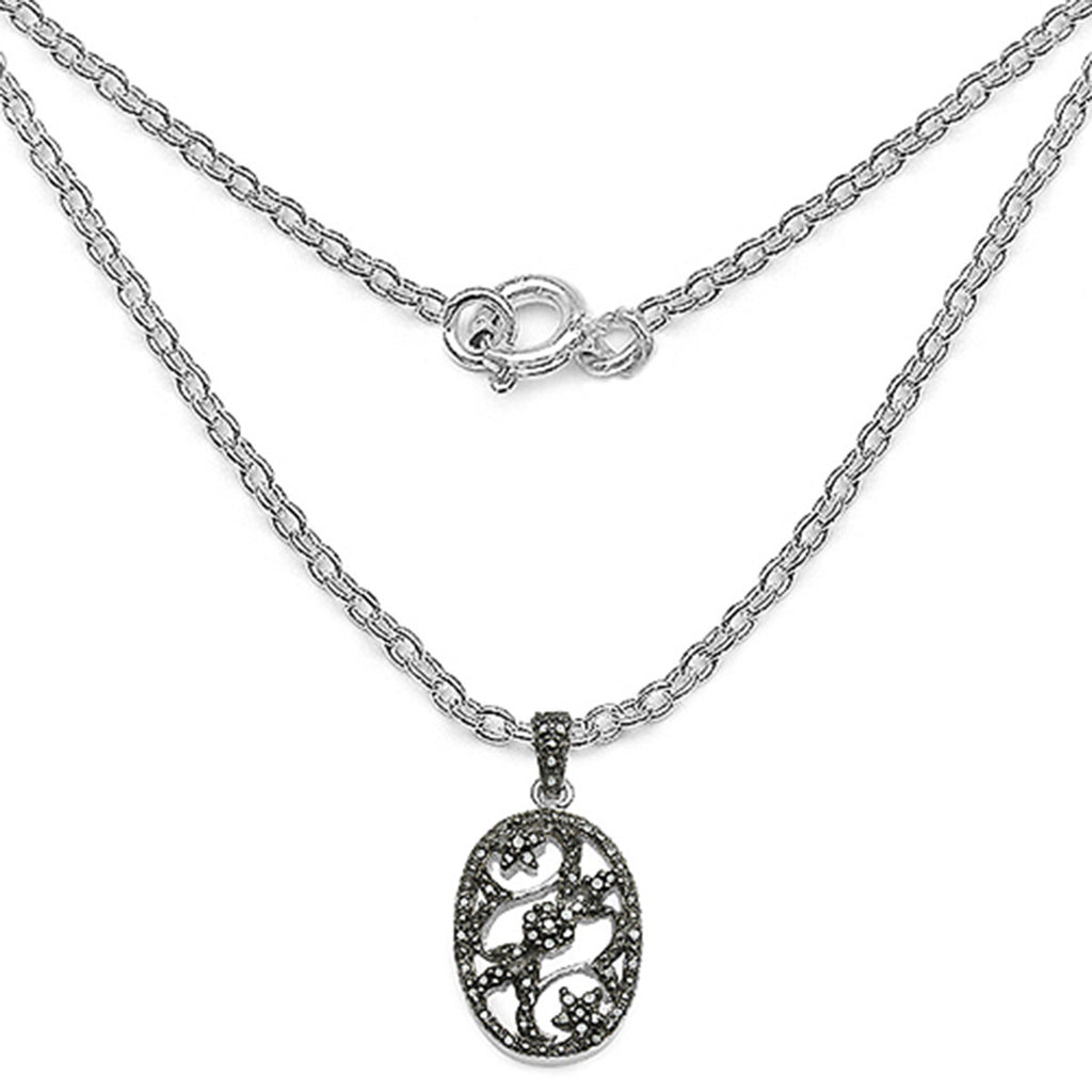 Black Diamond Flower Pendant 0.2 Carats Sterling Silver