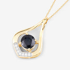Blue Sapphire Pendant With Diamonds 1.2 Carats 10K Yellow Gold