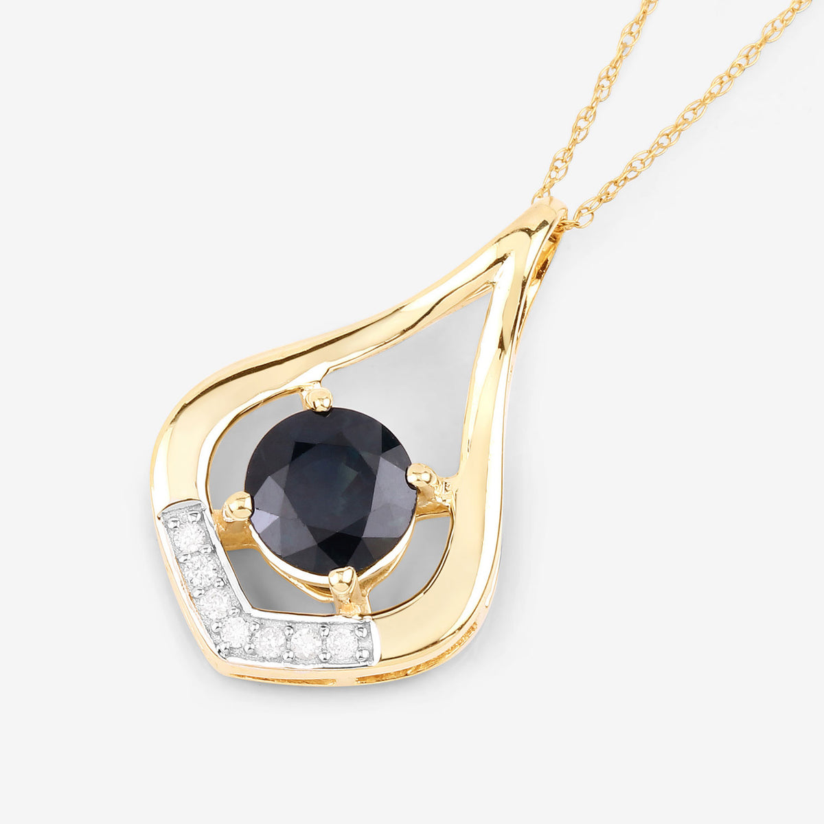 Blue Sapphire Pendant With Diamonds 1.2 Carats 10K Yellow Gold