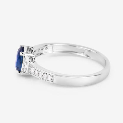 Blue Sapphire Ring Diamonds 1.04 Carats 10K White Gold