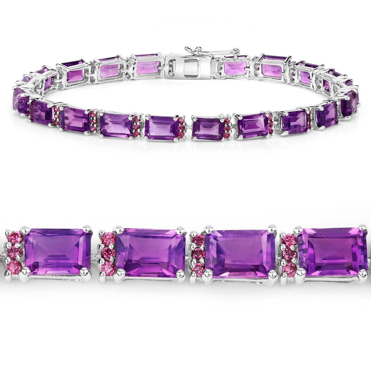 Amethyst Bracelet Rhodolite Garnet 21.8 Carats Sterling Silver
