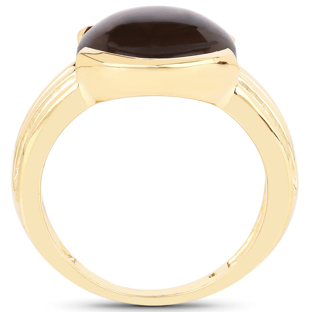 Smoky Quartz Ring 4.88 Carats Gold Plated Silver