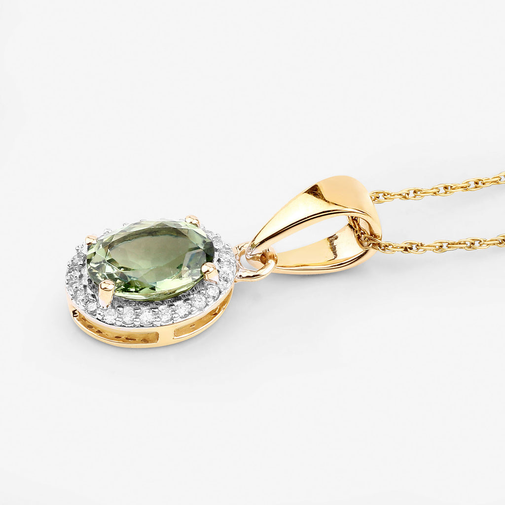 Green Tourmaline Pendant With Diamonds 1.24 Carats 14K Yellow Gold