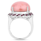 Pink Opal Ring With Rhodolite Garnet 14.4 Carats Sterling Silver