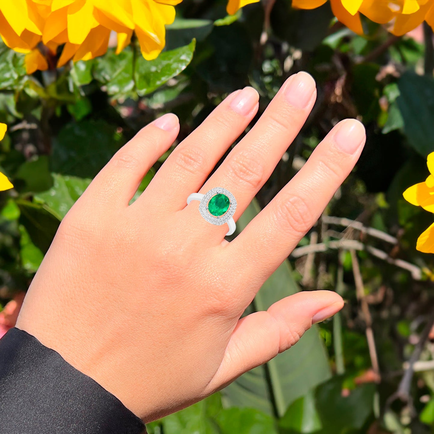 Zambian Emerald Ring With Diamonds 1.97 Carats 14K White Gold