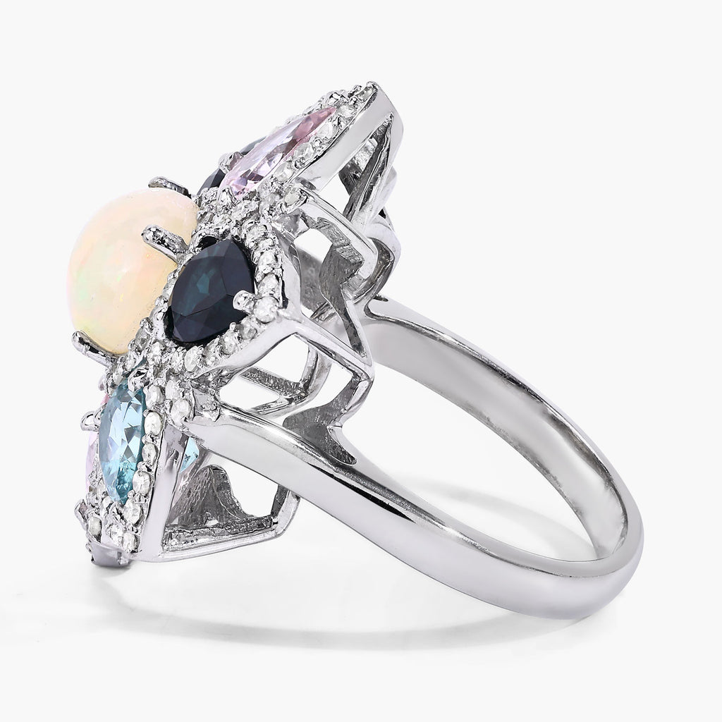 Opal Ring With Multicolor Tourmaline 5.62 Carats Sterling Silver