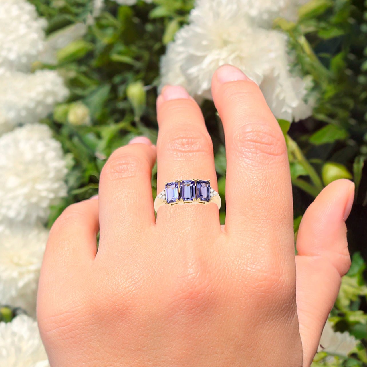 Natural Tanzanite Ring With Diamonds 1.73 Carats 9K Yellow Gold