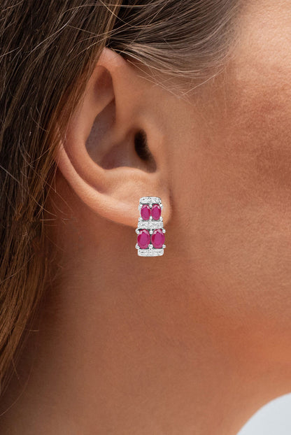 Natural Ruby Earrings 3.18 Carats Sterling Silver