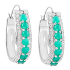 Emerald Hoop Earrings With Diamonds 3.38 Carats Sterling Silver