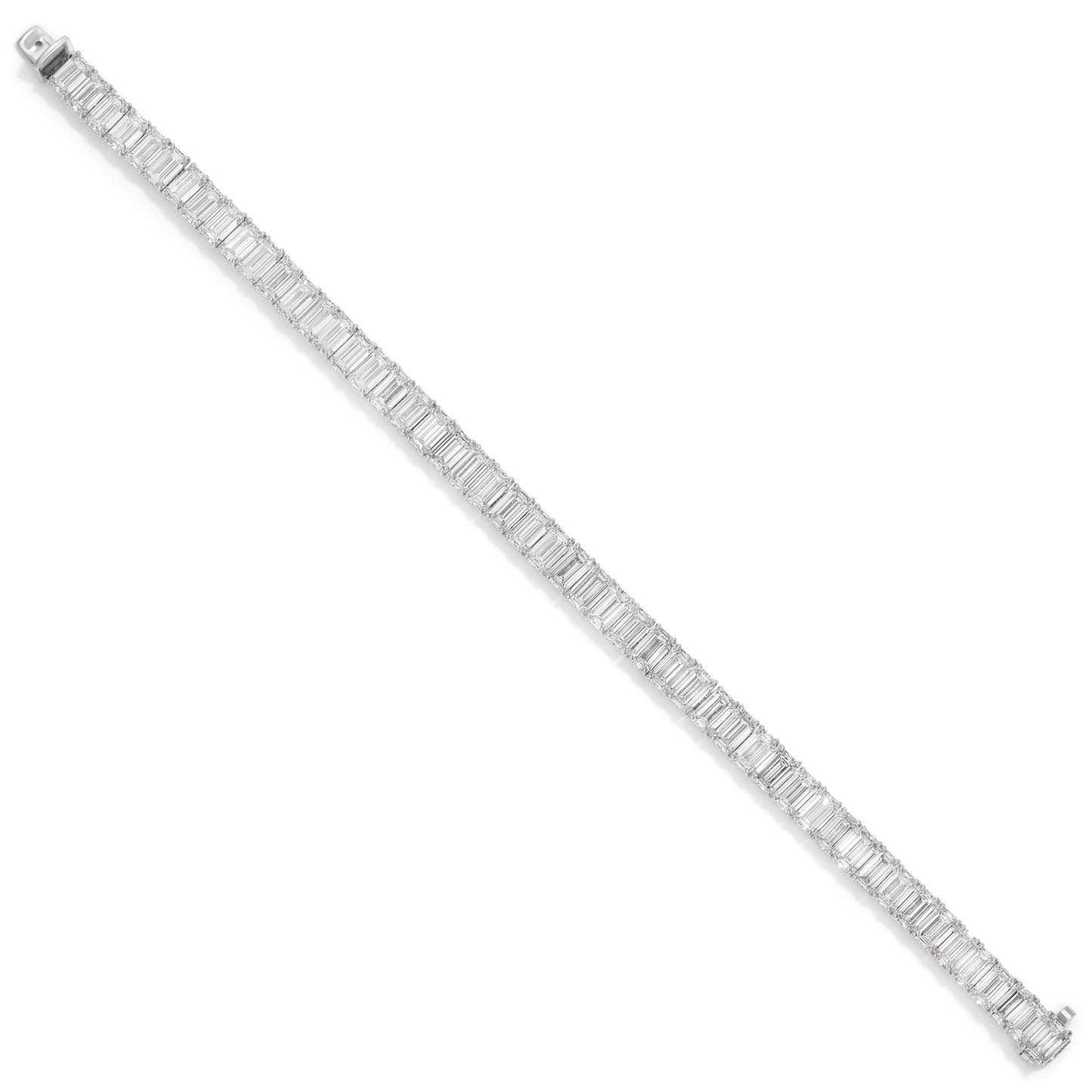 Important Emerald Cut Diamond Tennis Bracelet 20.32 Carats 51 Diamonds 18K Gold