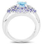 Blue Topaz Ring With Tanzanite 2.72 Carats Sterling Silver