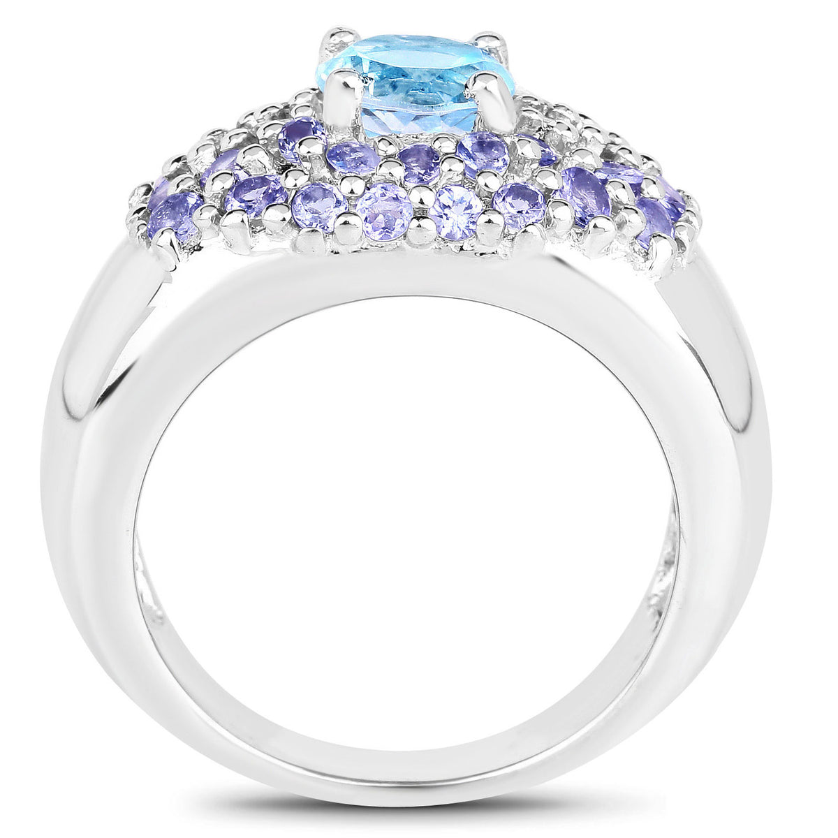 Blue Topaz Ring With Tanzanite 2.72 Carats Sterling Silver