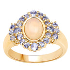 Ethiopian Opal Ring With Tanzanite 1.7 Carats Gold Plated Silver