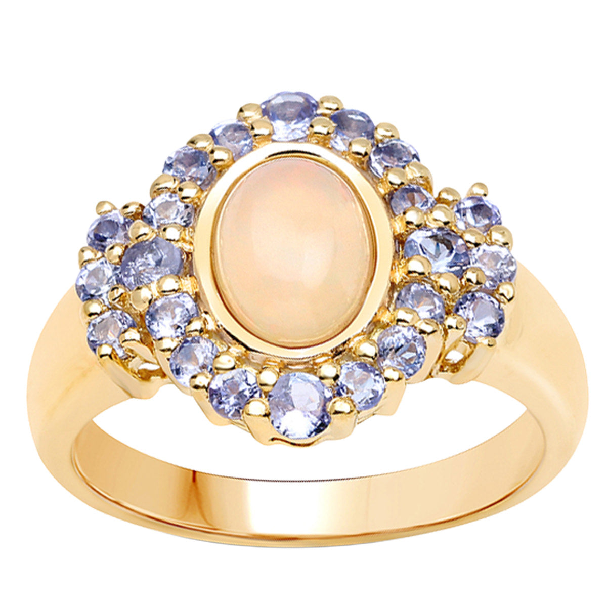Ethiopian Opal Ring With Tanzanite 1.7 Carats Gold Plated Silver