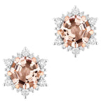 Morganite Stud Earrings With Diamonds 1.3 Carats 14K Rose Gold