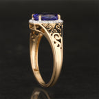 Natural Tanzanite Ring With White Zircon 1.85 Carats 9K Yellow Gold
