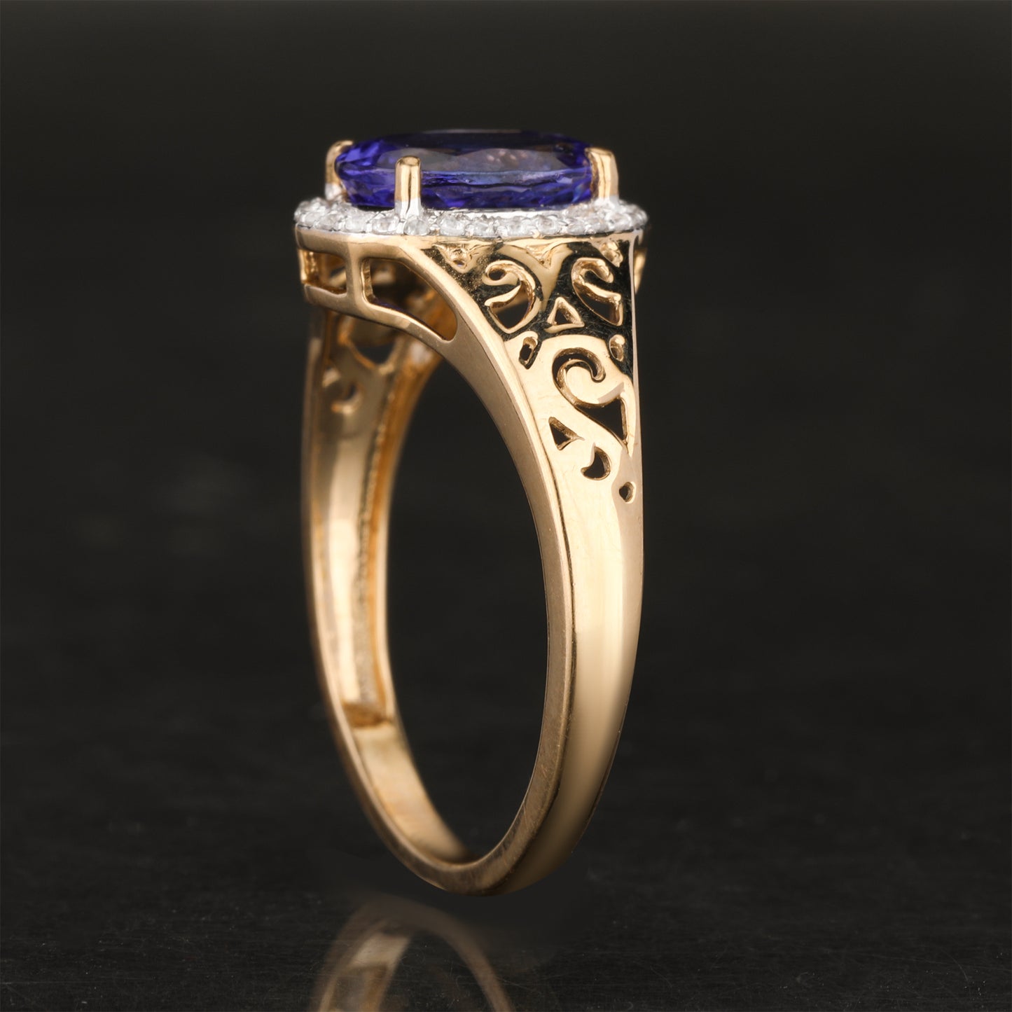 Natural Tanzanite Ring With White Zircon 1.85 Carats 9K Yellow Gold