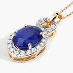 Blue Sapphire Pendant With Diamonds 3.58 Carats 18K Yellow Gold