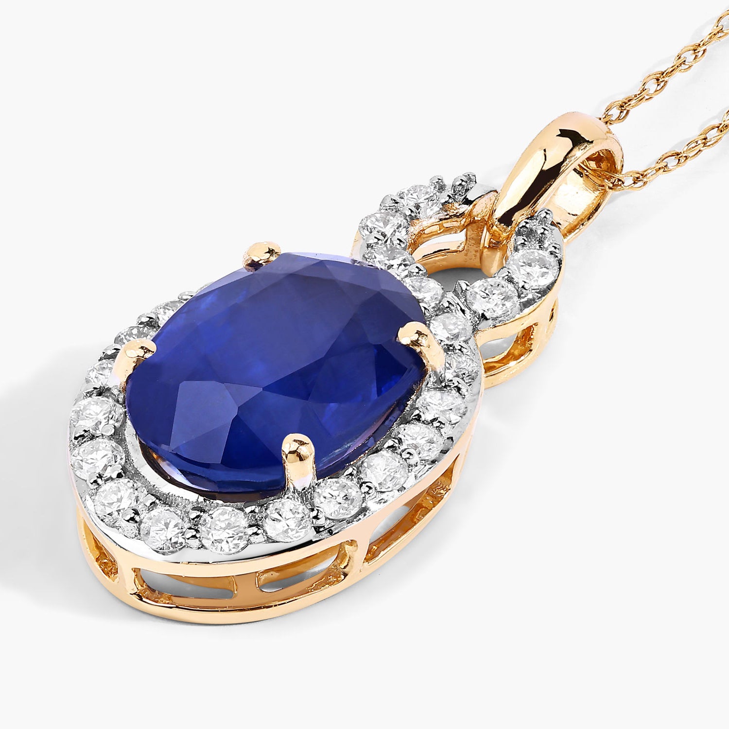 Blue Sapphire Pendant With Diamonds 3.58 Carats 18K Yellow Gold