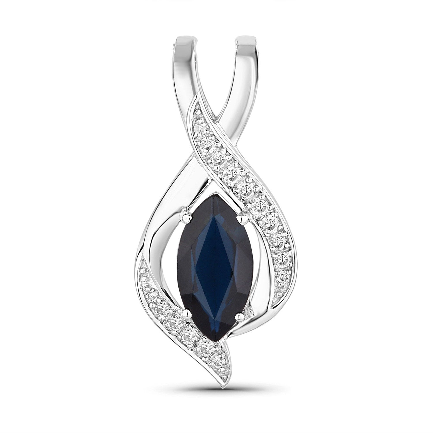 Blue Sapphire Pendant With Diamonds 2.2 Carats 14K White Gold