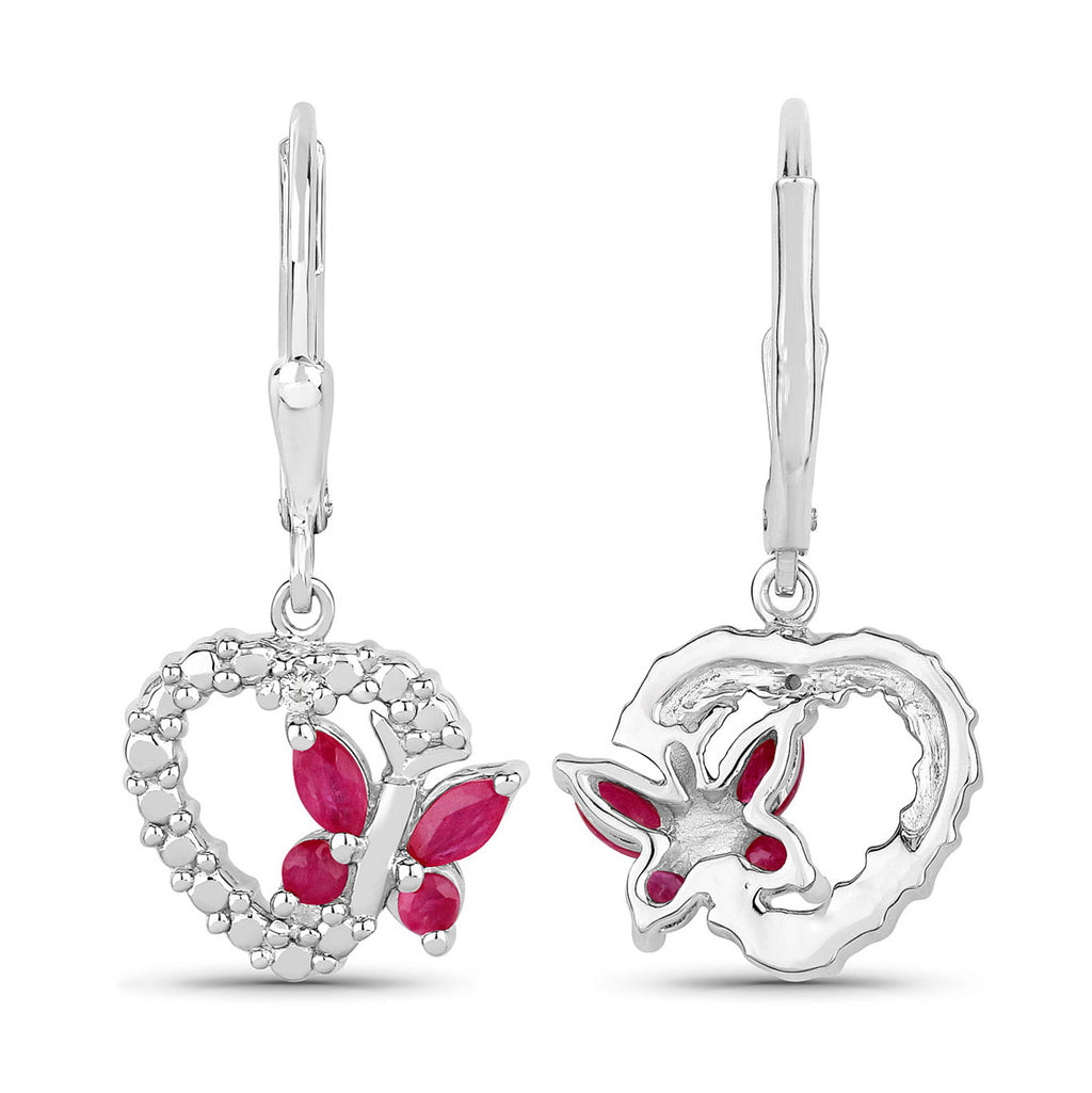 Ruby Butterfly Earrings With White Sapphire 0.52 Carats Sterling Silver