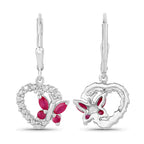 Ruby Butterfly Earrings With White Sapphire 0.52 Carats Sterling Silver