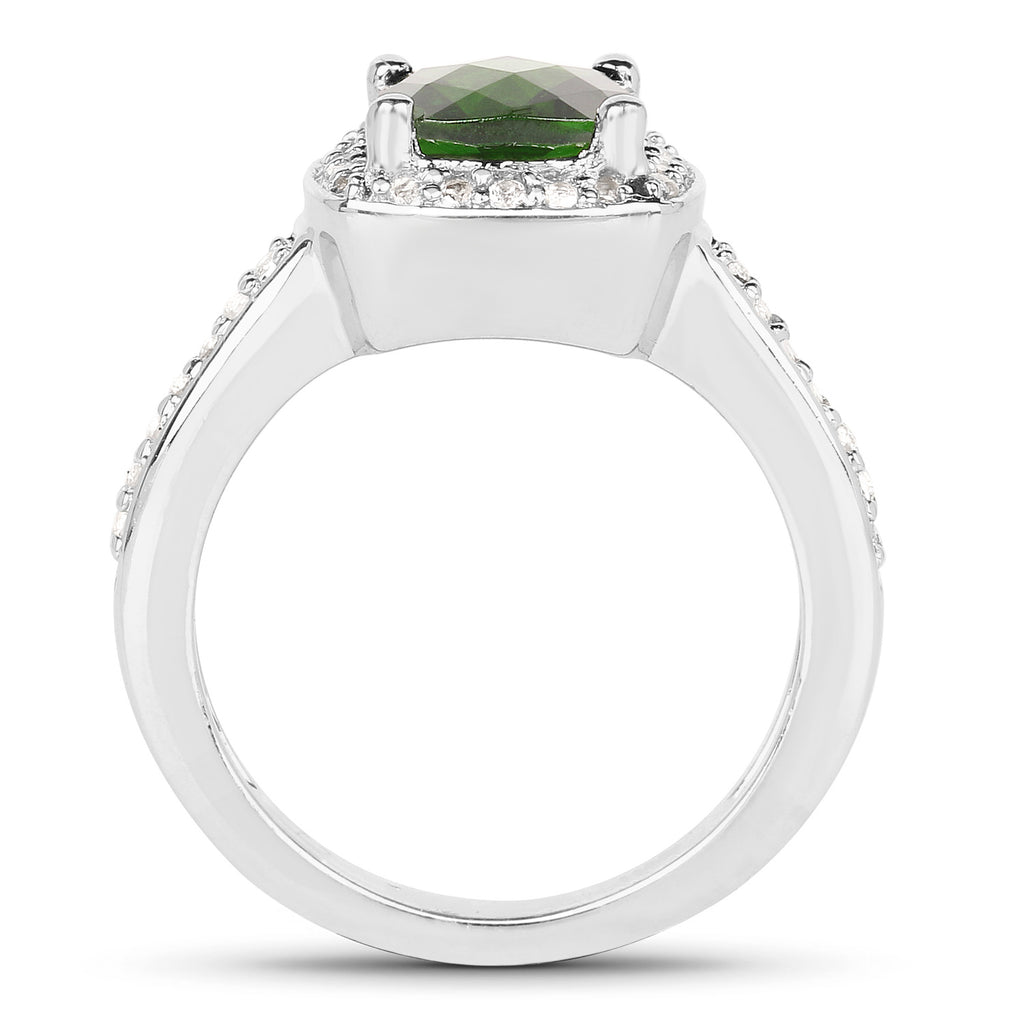 Chrome Diopside Ring With White Topaz 1.64 Carats Sterling Silver