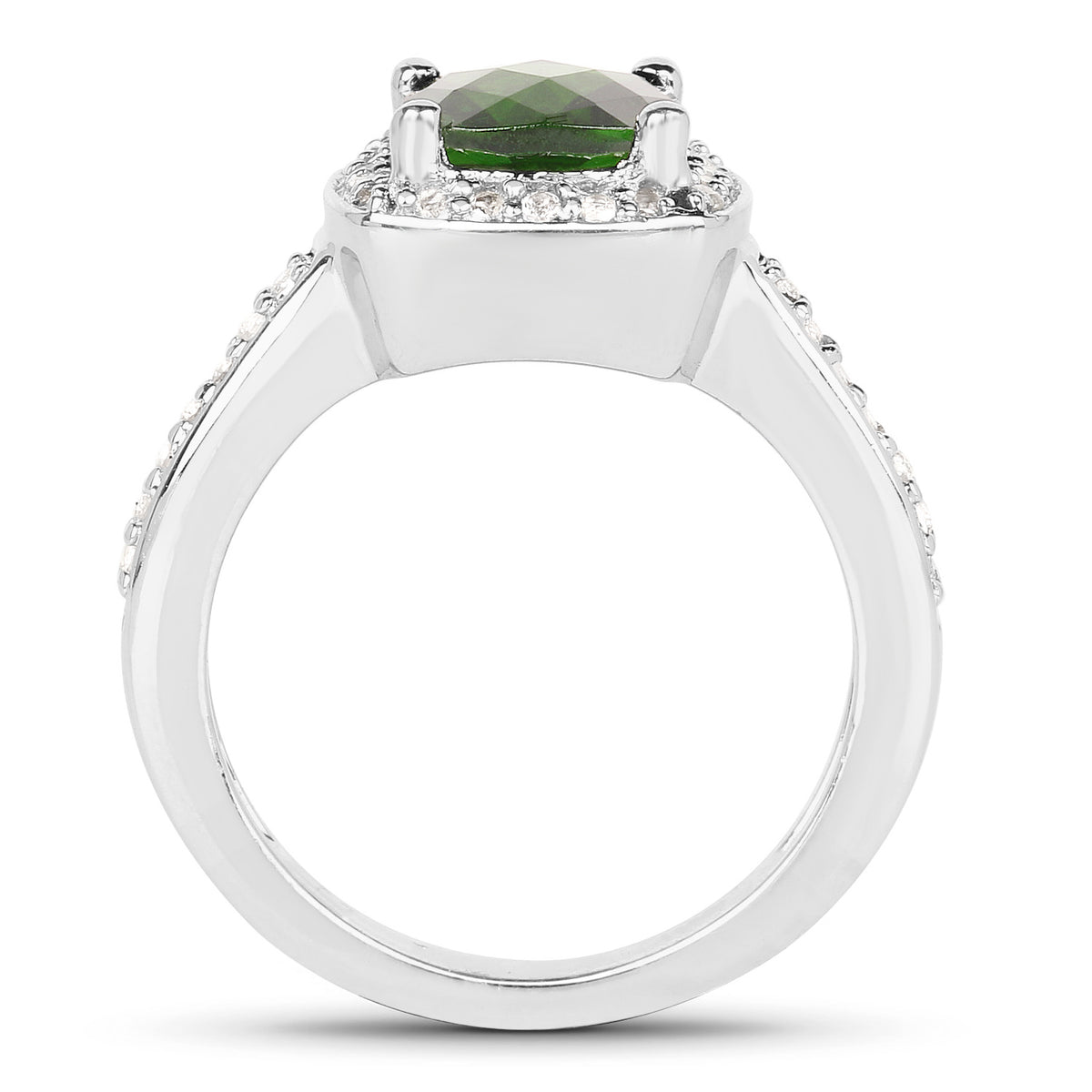 Chrome Diopside Ring With White Topaz 1.64 Carats Sterling Silver