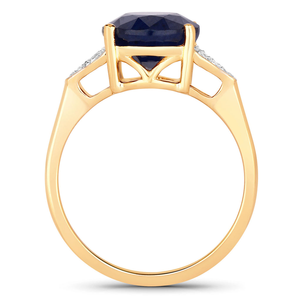Blue Sapphire Ring With Diamonds 4.42 Carats 14K Yellow Gold