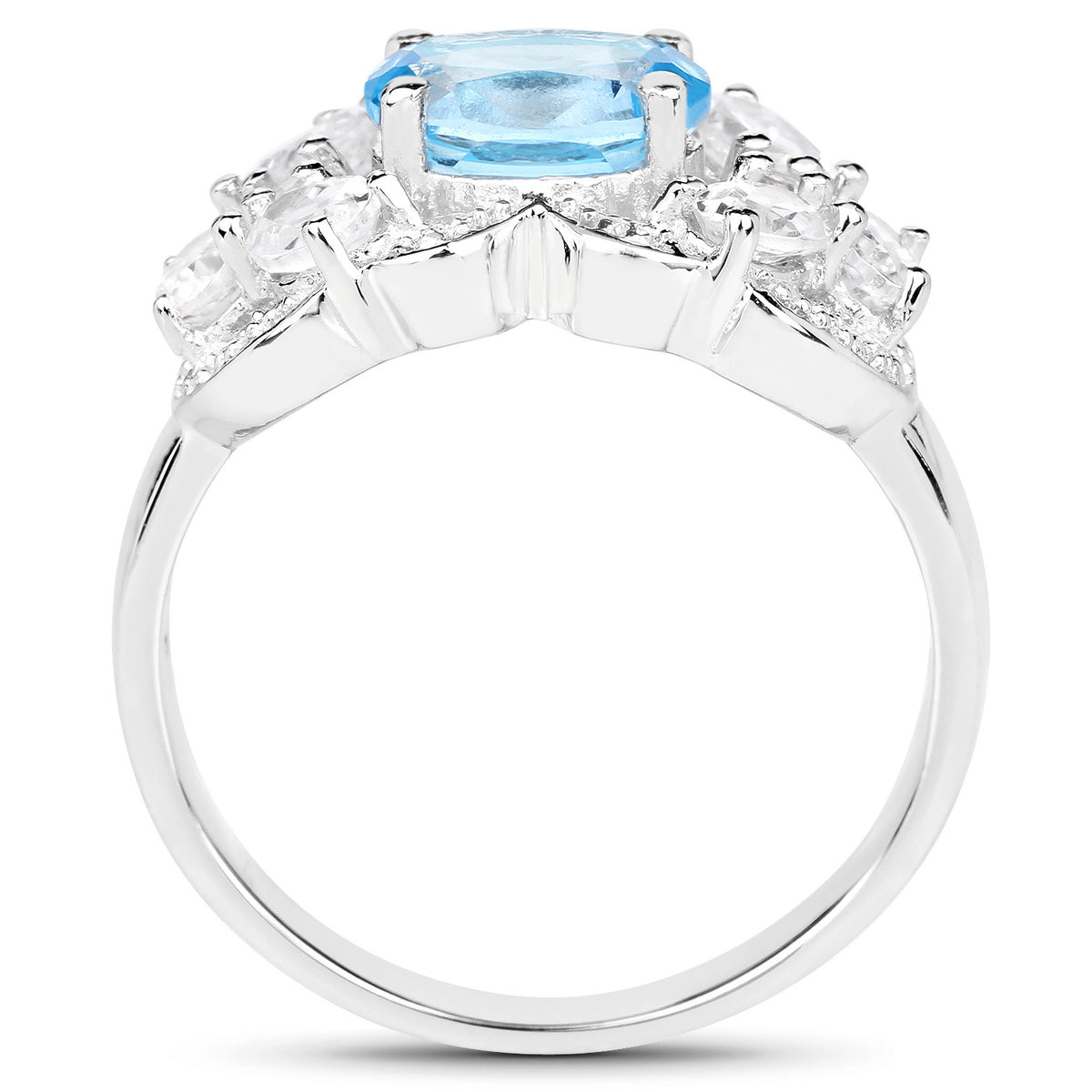 Blue Topaz Ring With White Zircon 3.14 Carats Sterling Silver