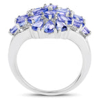 Tanzanite Flower Ring 4.18 Carats Sterling Silver