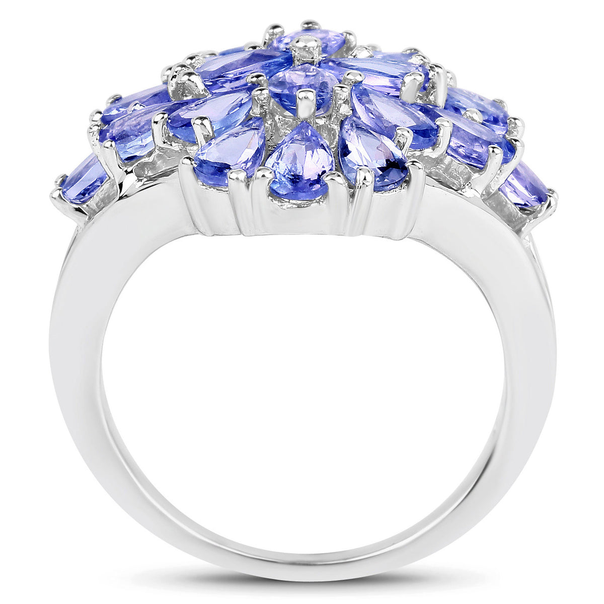 Tanzanite Flower Ring 4.18 Carats Sterling Silver