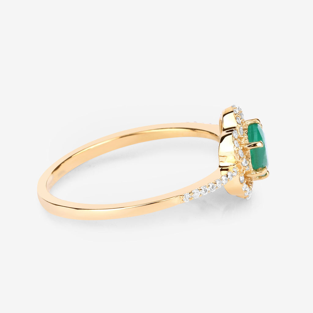 Zambian Emerald Ring With Diamonds 0.52 Carats 14K Yellow Gold