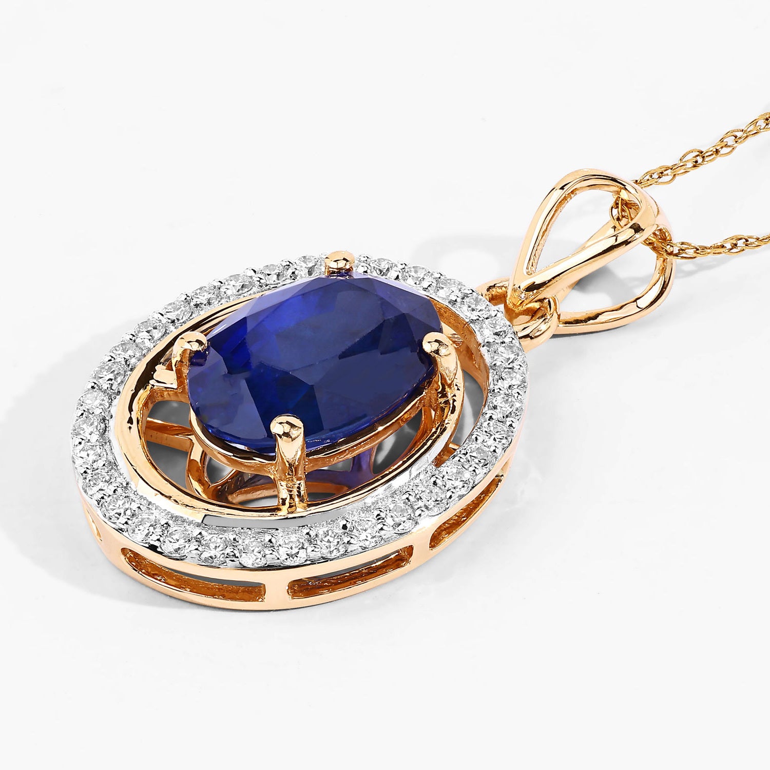 Blue Sapphire Pendant With Diamonds 2.56 Carats 18K Yellow Gold