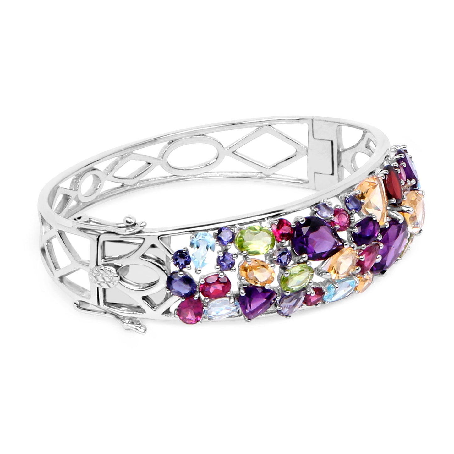 Multicolor Gemstone Bangle Bracelet 21 Carats Sterling Silver