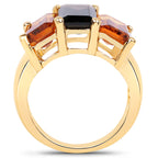 Smoky Quartz Ring With Citrine 8.08 Carats Gold Plated Silver