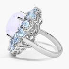 Moonstone Ring With Aquamarine 12.4 Carats Sterling Silver