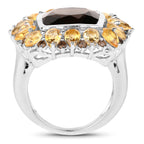 Smoky Quartz Ring With Citrine 9.1 Carats Sterling Silver