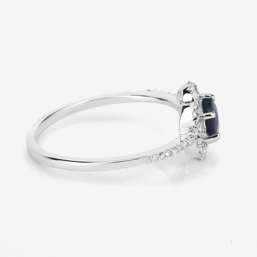 Blue Sapphire Ring With Diamonds 0.76 Carats 14K White Gold